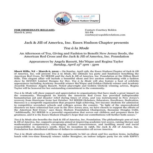 Tea Ala Mode Press Release Final