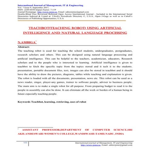 Teachbot teaching robot_using_artificial