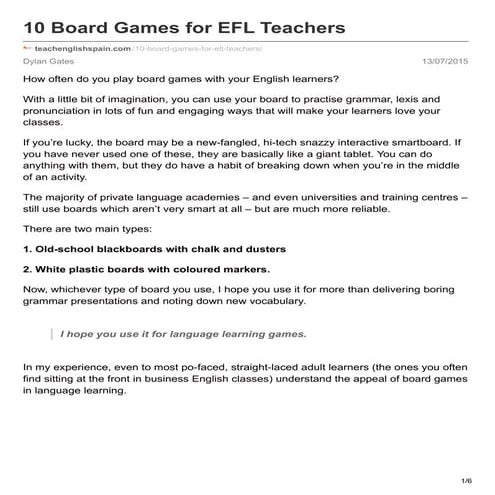 10 board games for EFL teachers