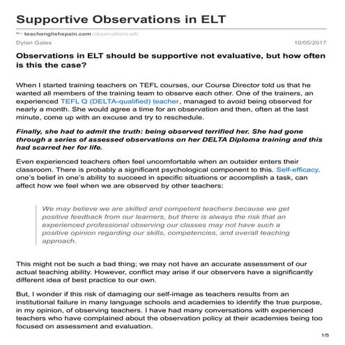 Supportive observations in English Language Teaching