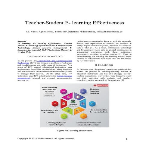 Teacher- Student E- Learning Effectiveness - Phdassistance