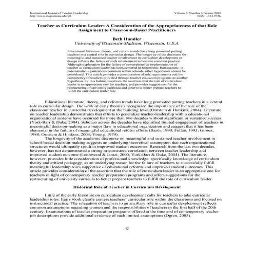 Teacher as curriculum leader | PDF