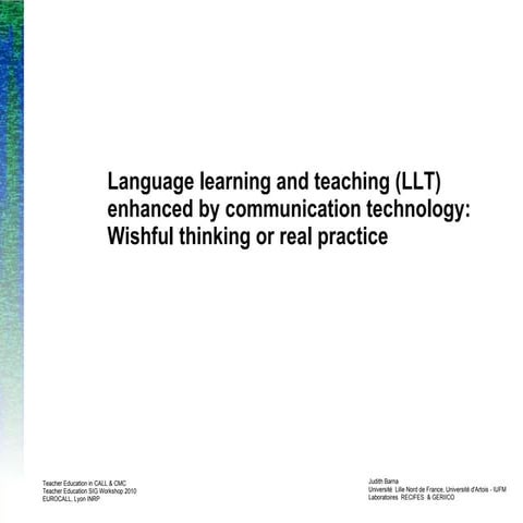 EUROCALL Teacher Education SIG Workshop 2010 Presentation Judith Barna