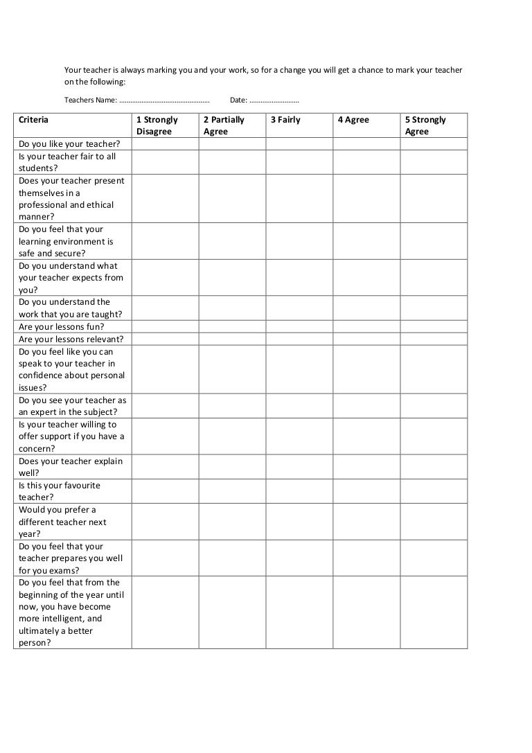 Teacher evaluation form