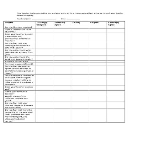 Teacher Evaluation Form