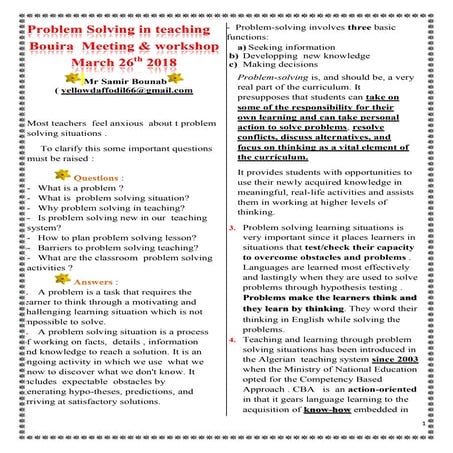 Teacher hand out problem solving bouira march 2018