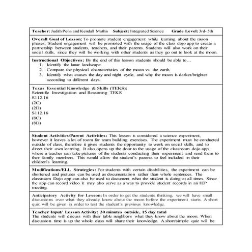 Teacher  judith pena and kendall mathis    subject  integrated science       ...