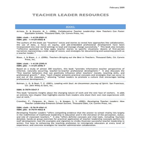 Teacher  Leader  Resources 2 09 Complete