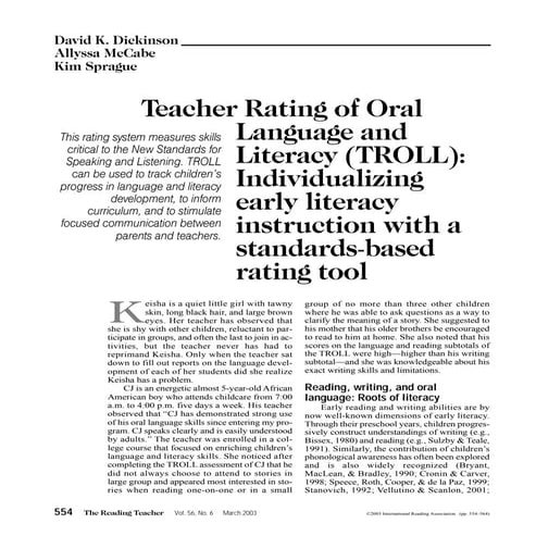 Teacher rating of oral language & literacy troll
