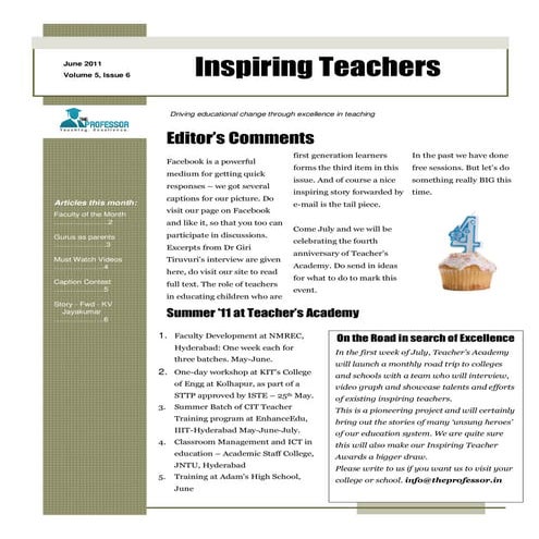Teachers Newsletter   June 2011