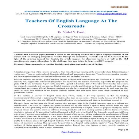 Teachers Of English Language At The Crossroads | PDF