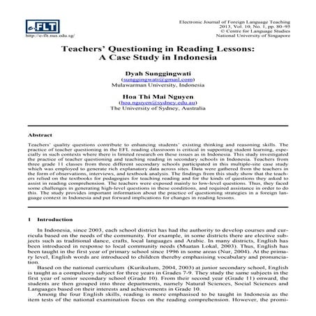 Teachers' Questioning in Reading Lessons