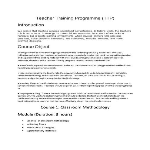 Teacher training programme (ttp) course outline 