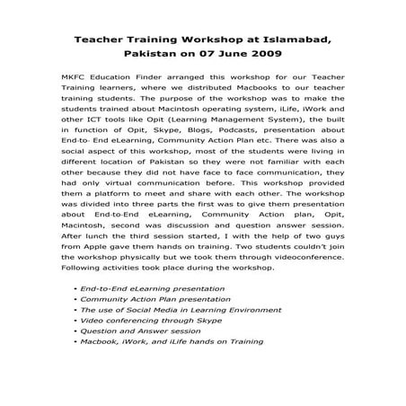 Teacher training workshop in Pakistan