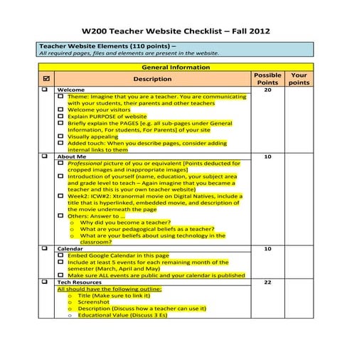 Teacher website draft checklist   fall 2012
