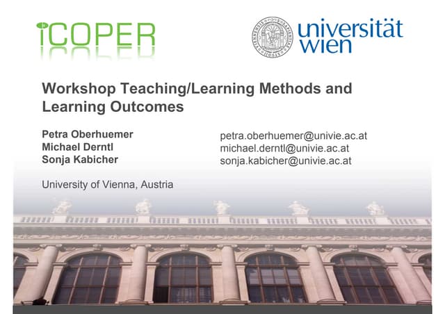 Teaching/Learning Methods and Learning Outcomes - Workshop