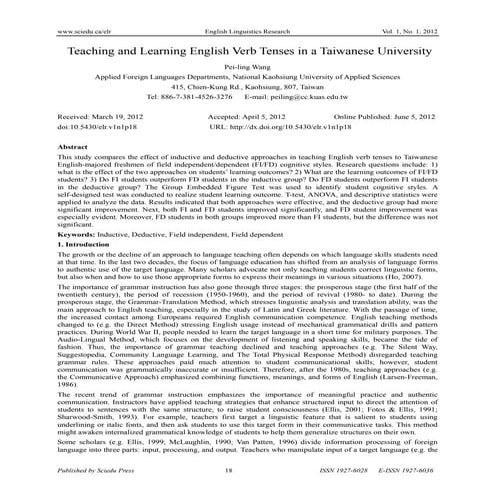 Teaching and learning english verb tenses