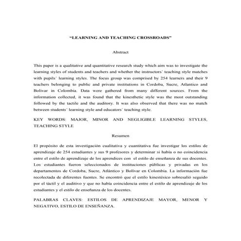 Teaching and learning styles research