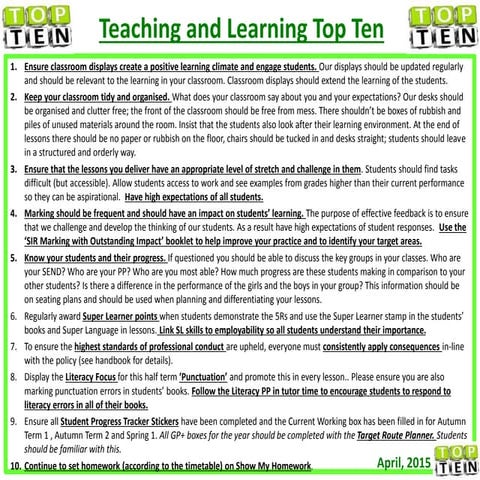 Teaching and learning top ten   april 2015