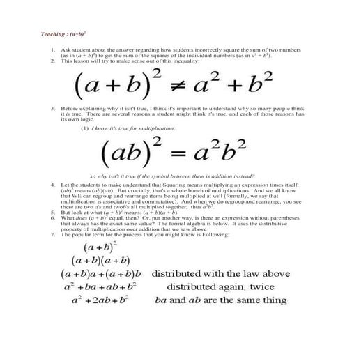 Teaching a plus b squared