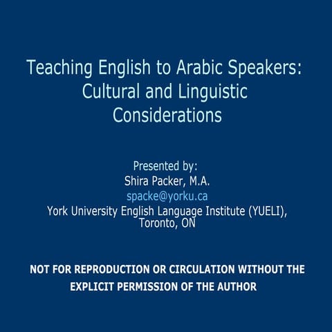 Teaching Arabic Speakers: Linguistic and Cultural Considerations, Shira Packer
