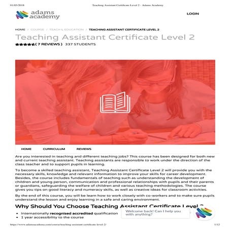Teaching assistant certificate level 2 - Adams Academy