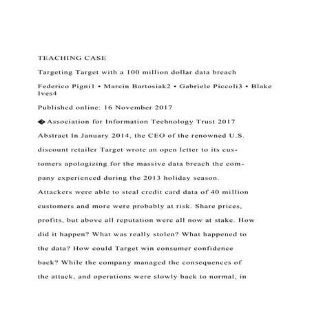 TEACHING CASETargeting Target with a 100 million dollar da.docx