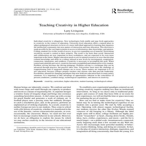 Teaching creativity in higher education