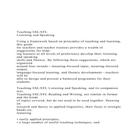 Teaching ESLEFLListening and SpeakingUsing a framew.docx