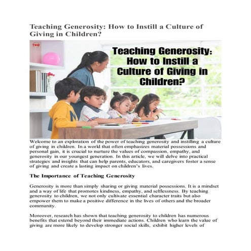8 Importance of Teaching Generosity to Children | The Enterprise World