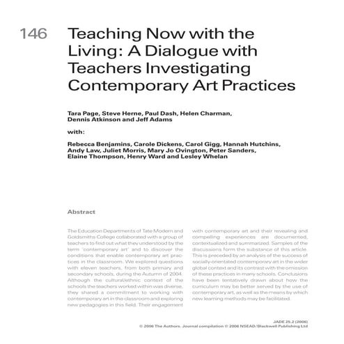 a dialog with teachers investigating contemporary art practice
