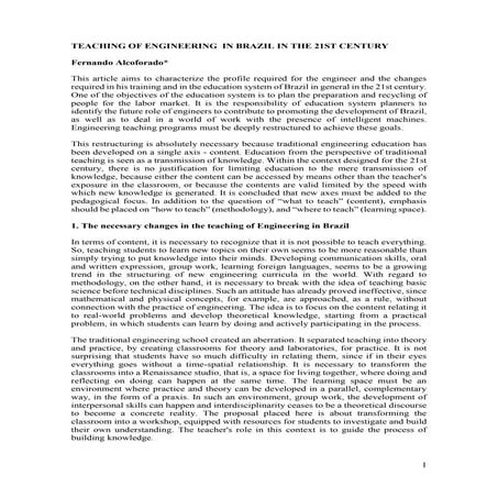Teaching of engineering in brazil in the 21 st century