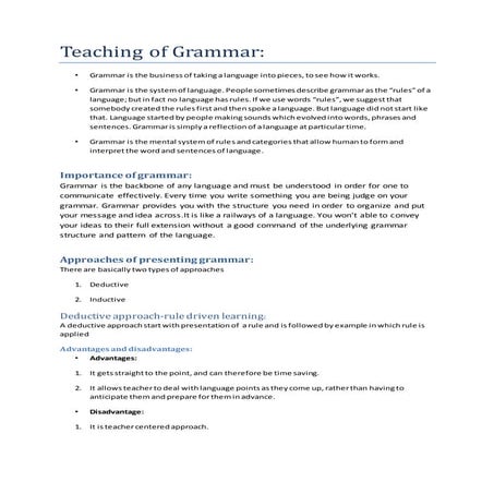 Teaching of grammar