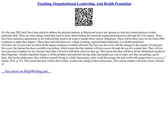Teaching, Organizational Leadership, And Health Promotion