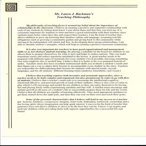 Laura J. Backman's Teaching Philosophy