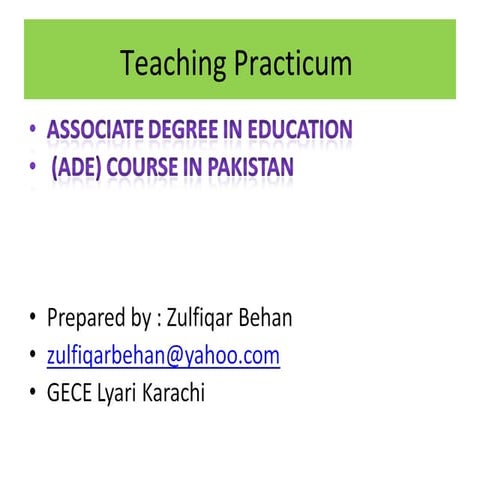 practicum Associate Degree in Education  (ADE) course in Pakistan