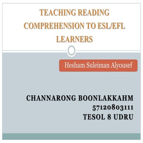 Teaching reading comprehension to esl