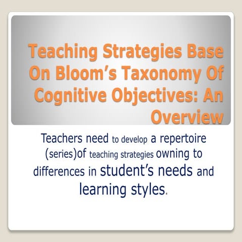 Teaching strategies base on bloom’s taxonomy of cognitive levels