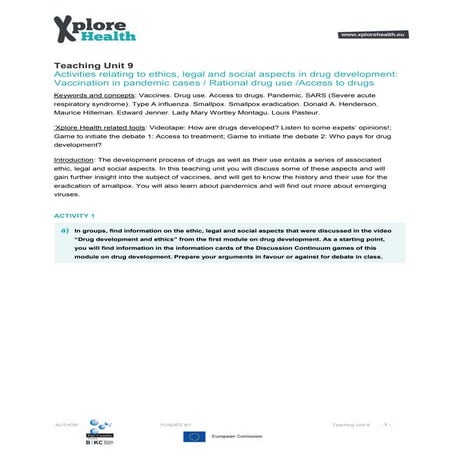 ELSA aspects in drug development: Vaccination in pandemic cases / Rational dr...