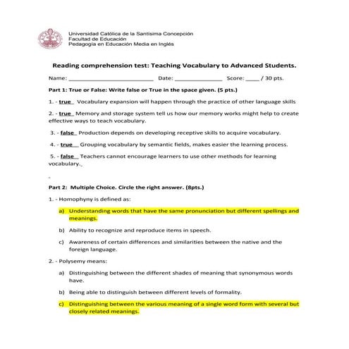 Teaching vocabulary answer key