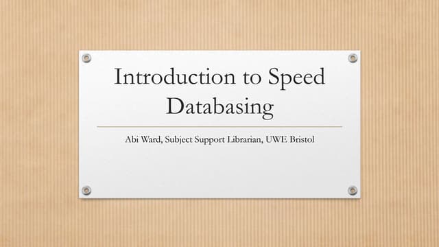 Teachmeet 2018 - Introduction to speed databasing
