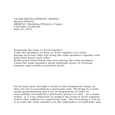 TEAM-DEVELOPMENT MODELHorace DillardHRM345 Building Effecti.docx