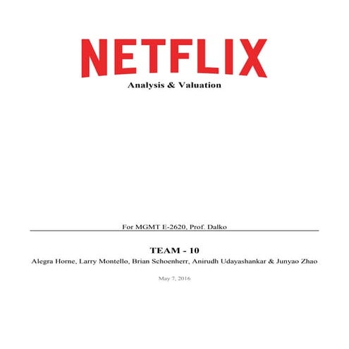 NETFLIX Business Analysis & Valuation