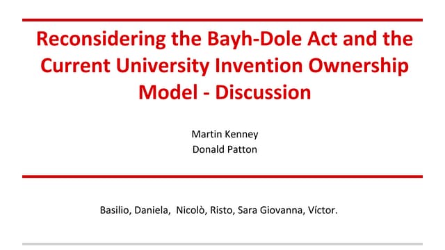 TEAM B reconsidering the bayh-dole act