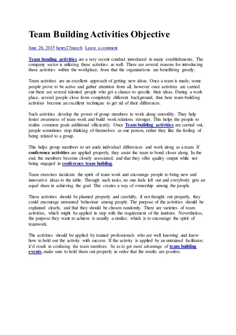 Team building activities objective