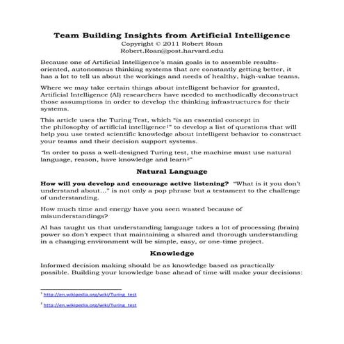 Team building insights from artificial intelligence