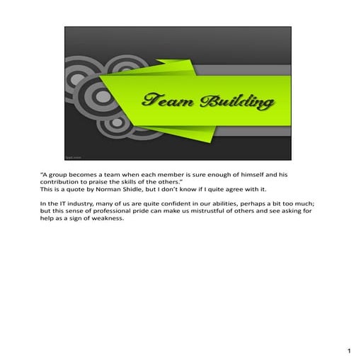 Team Building Tips - Lightning Talk at SDEC 2012