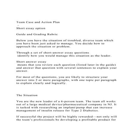 Team Case and Action Plan –Short essay option Guide and .docx