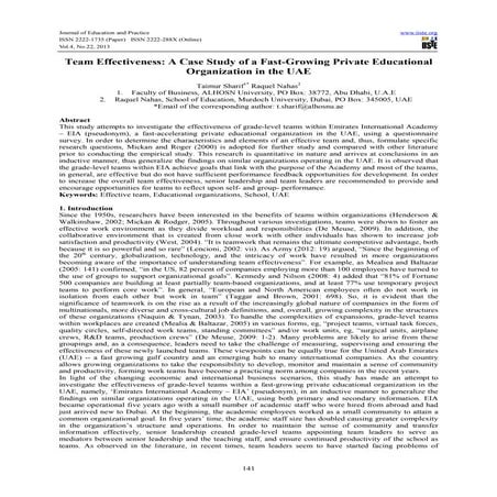 Team effectiveness a case study of a fast-growing private educational organiz...