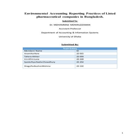 Environmental Accounting Reporting Practices of Listed pharmaceutical compani...